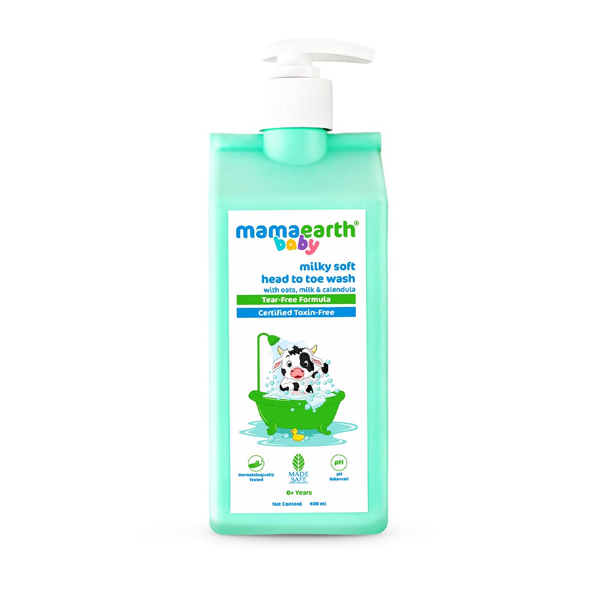 Mamaearth Milky Soft Head to Toe Wash With Oats, Milk, and Calendula for Babies | 2-in-1 Tear-Free Body Wash & Shampoo | Moisturizes and Soothes Skin | 400 ml