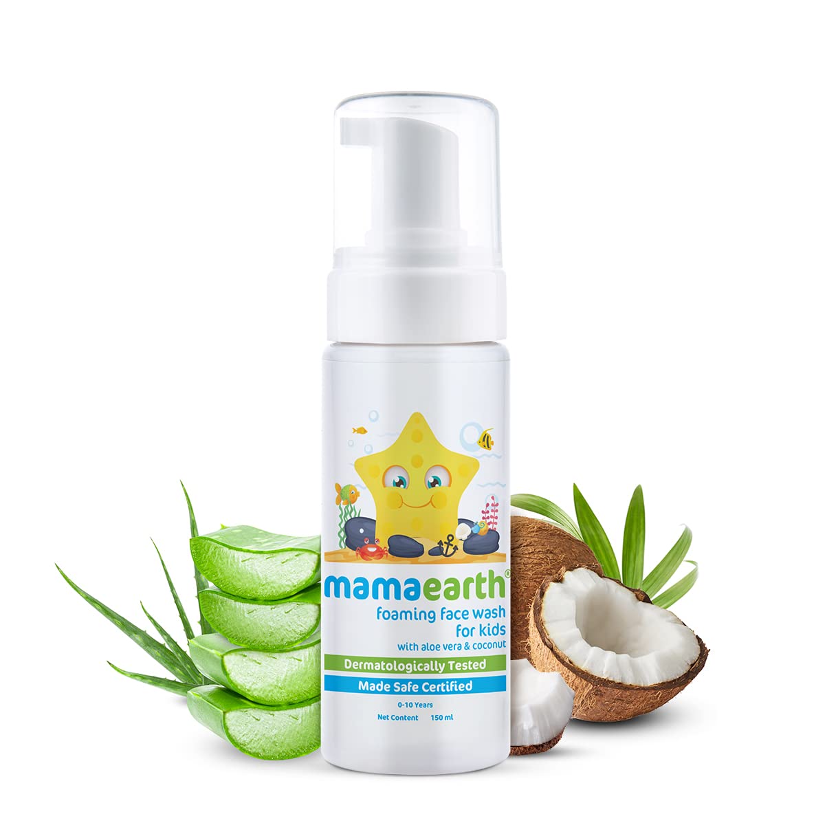 Mamaearth Foaming Face Wash For Kids With Aloe Vera & Coconut For Gentle Cleansing- 150 ml | Deeply Cleanses | Soothes Skin | Tear-Free Formula for baby