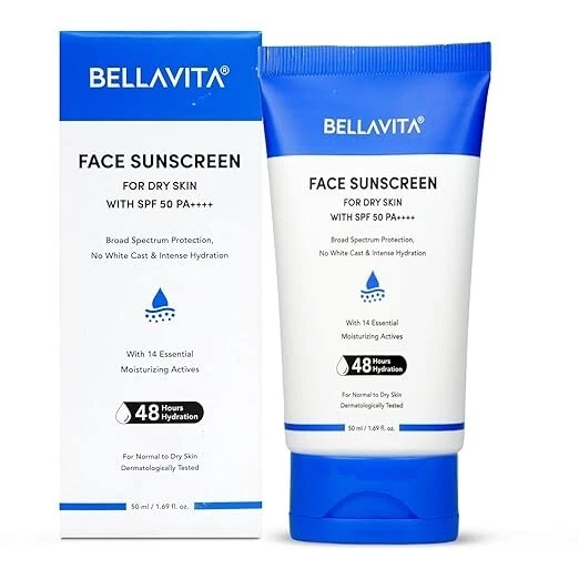 BELLAVITA Sunscreen SPF 50 For Dry Skin|SPF 50 PA++++ 50ml | Sweat Resistant.